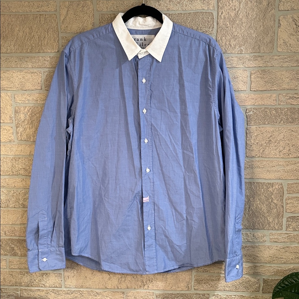 Frank & Eileen Mens Paul Cotton Shirt Blue White Sz Large